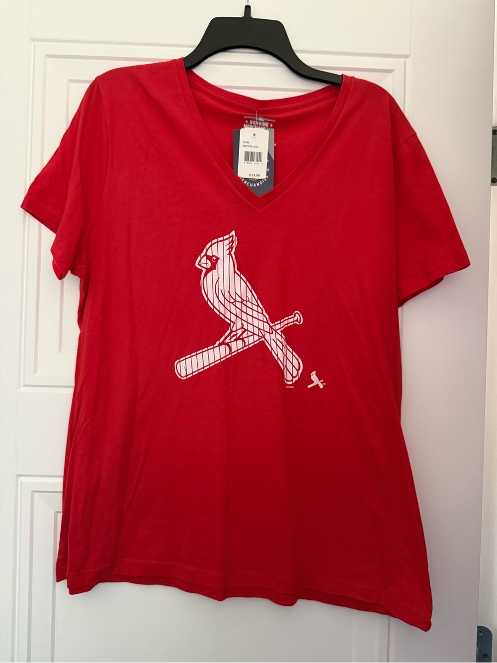 Genuine Merchandise Red V-Neck Tee with White Cardinal Graphic